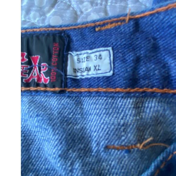 HI GEAR 70's Hippie Jeans Bell Bottom Extra Long Raw Hem Pockets Size 34 - Picture 11 of 14